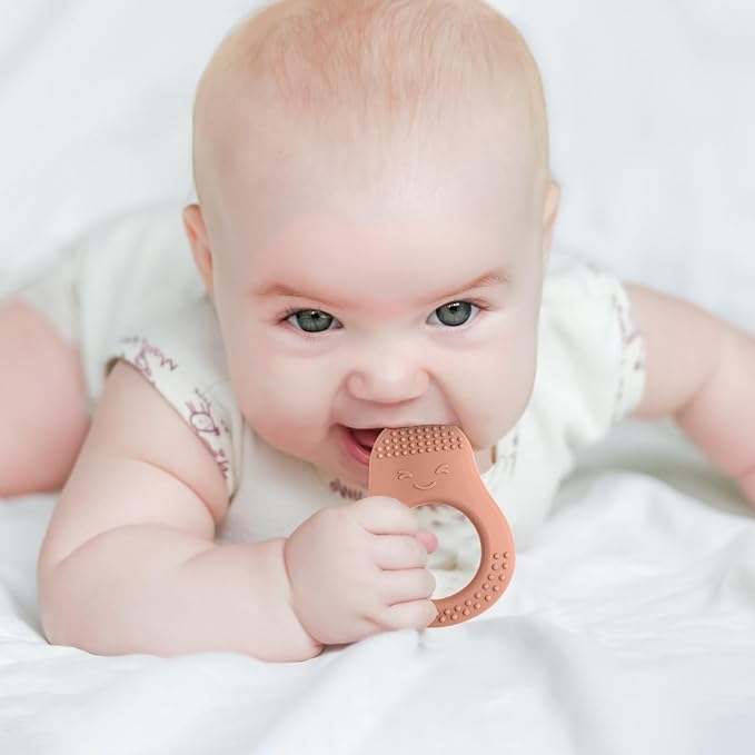 3 Pack Baby Teething Toys, Food Grade Silicone Teethers for Babies 3-6 6-12 Months, Avocado Shape Baby Teether with Easy to Hold, Teething Relief for Babies, BPA Free