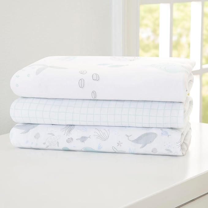 Delta Children Fitted Crib Sheets for Girls and Boys - 100% Organic Cotton Crib Sheet for Standard Crib and Toddler Mattresses - 28x52 Inch - GOTS Certified (Pack of 3), Sea Life