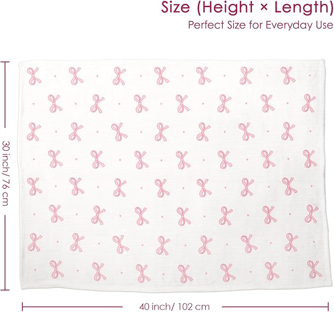 Bow Baby Blankets for Girls, Soft Nursery Minky Blankets with Muslin and Dotted Fleece Back 30x40 inches, Receiving Bed Quilt for Newborn, Infants, Toddlers
