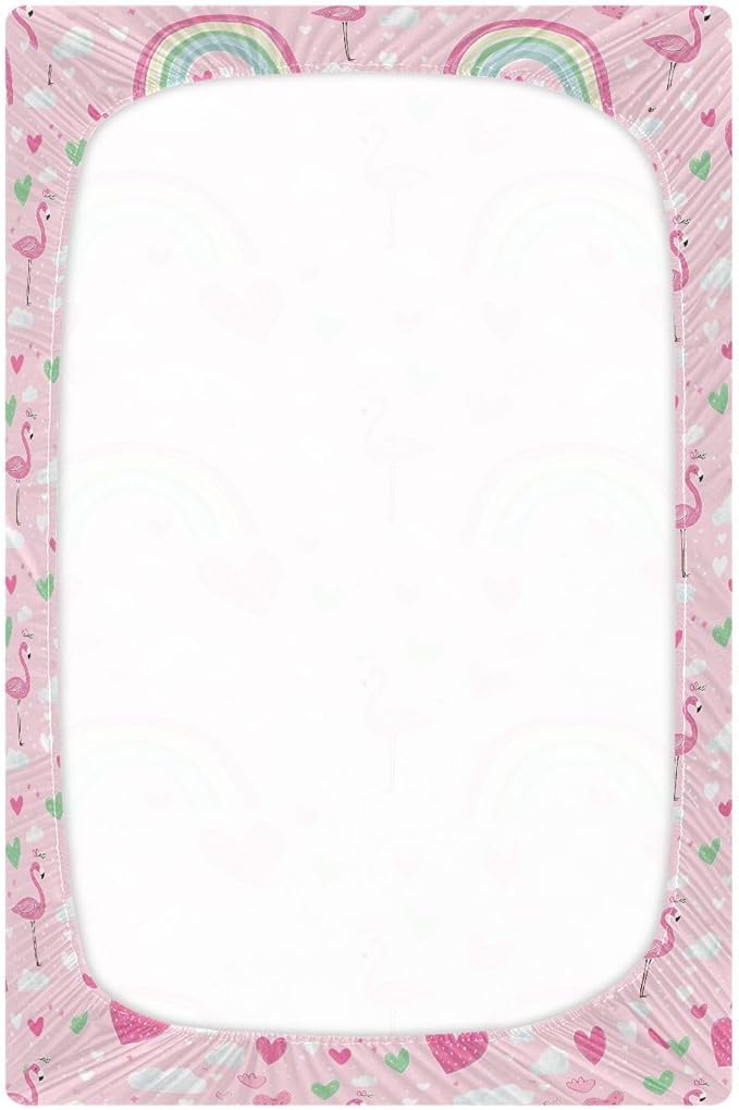 Baby Crib Sheets Cute Flamingo Crib Sheets for Boys Girls,Neutral Bassinet Toddler Bed Play Sheets Breathable Soft and Portable 52 * 28 * 9in