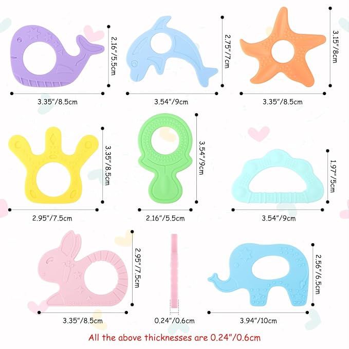 BEBOAN Silicone Baby Teething Toys, 8 Pack Cute Baby Teether Teething Ring Chew Toys Frozen Teether, BPA Free Easy to Grip Gifts for Infant Girls Boys 3 Months +