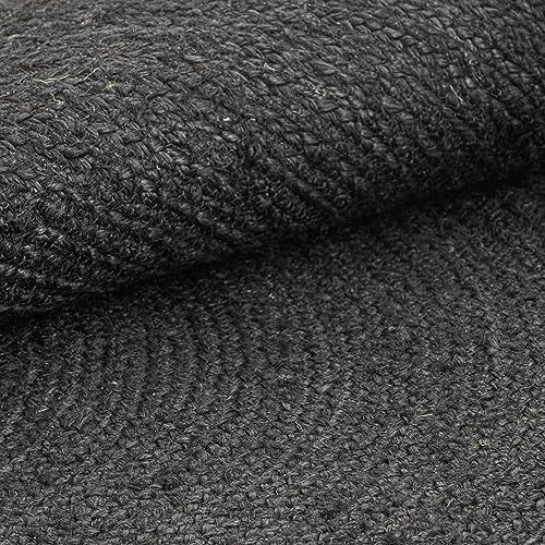 HOMEMONDE Handcrafted Woven Rectangle Jute Rug - Rustic Vintage Braided Reversible - Farmhouse Indoor Floor - Eco Friendly for Kitchen/Hallway/Living Room/Bedroom (Black, 2.3'x4'')