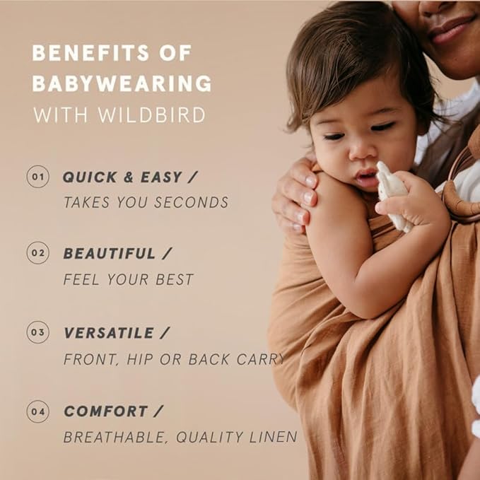 WildBird - Ring Sling Baby Carrier - Newborn to Up to 35 lbs - for Moms, Dads & Caregivers - 100% Natural European Linen Fibers - Versatile & Adjustable - 74” Size - Willow Fabric & Bronze Ring