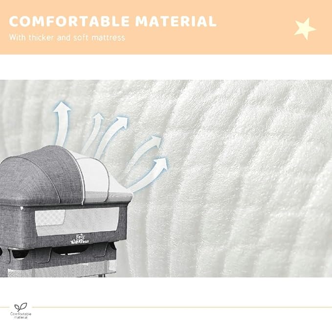 Baby Bassinets Bedside Sleeper, 3 in 1 Baby Bassinet, Adjustable Easy Folding Portable Bed, with Mosquito Nets, Large Storage Bag, Comfortable Mattresses, for Infant/Baby/Newborn (Gray)