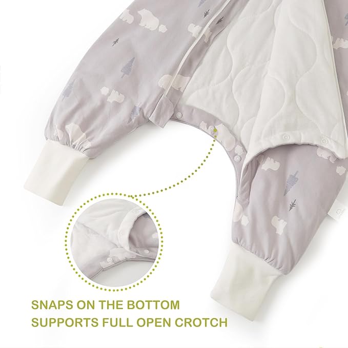 Super Soft Winter 2.5 TOG Sleep Sack with Feet, 100% Organic Cotton Warm Toddler Sleeping Sack with Legs, Bear, Size M