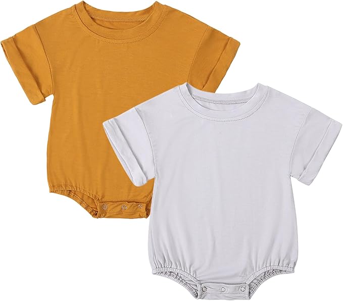 DEFAHN 2PCS Visocse from Bamboo Baby Rompers Unisex Onsies Solid Short Sleeve Baby Bodysuit 0-24 Months