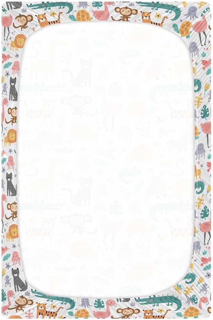 Jungle Animal Crib Sheets for Neutral Bassinet Play Sheets,Sheets Toddler Bed Sheets for Baby Boys Girs 39 * 27 * 5in