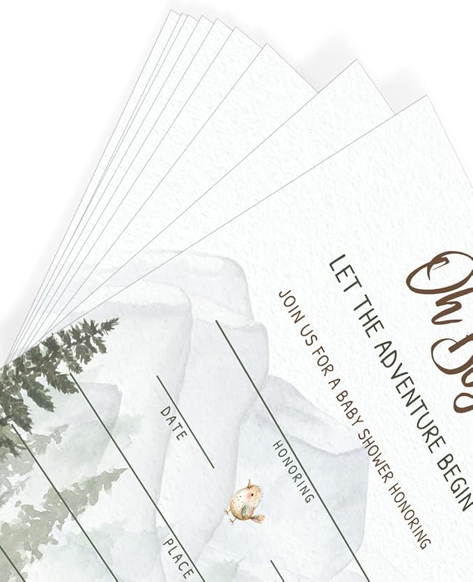 Printed Party Woodland Adventure Baby Shower Invitations – 30 Invites with Envelopes, Forest Animal Theme for Boy