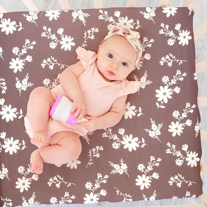4 Pack Baby Girl Crib Sheets Set Soft Fitted Floral or Elephant Theme Baby Girl Mattress Covers Breathable Toddler Bed Sheets for Infant or Newborn Girls (Flower, Crib Sheets)