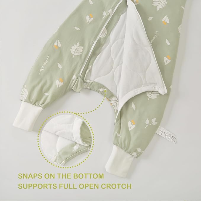 Super Soft Winter 2.5 TOG Sleep Sack with Feet, 100% Organic Cotton Warm Toddler Sleeping Sack with Legs, Foliage, Size L