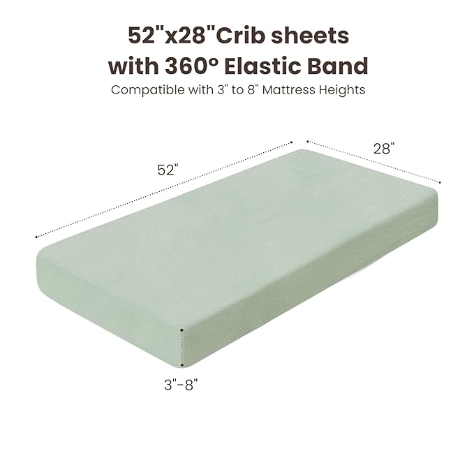 Konssy Muslin Crib Sheets 2 PCS, 100% Cotton Baby Crib Sheets for Standard Crib Mattress (28"x 52"), Soft and Breathable for Boys, Girls (Woodland,Sage)