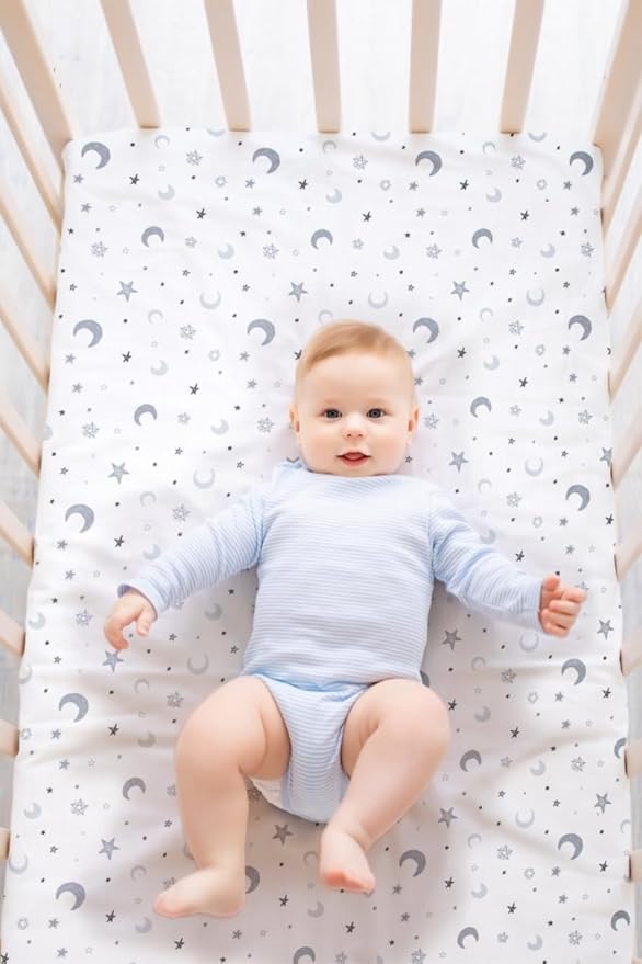 4 Pack Crib Sheets Star and Moon Neutral Unisex Baby Mattress Cover Fitted Crib Sheets Set for Baby Boys or Girls Moon