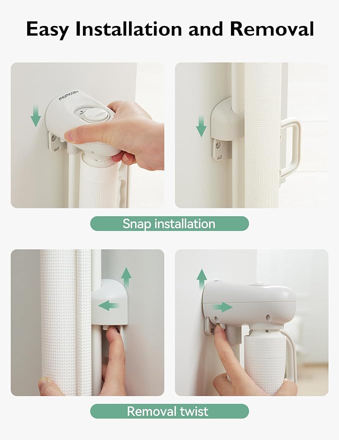 Momcozy Auto Lock Retractable Baby Gate, Safety Gate for Baby and Pet, 33โ Tall, Extends to 55โ Wide, Mesh Safety Dog Gate for Stairs, Indoor, Outdoor, Doorways, Hallways