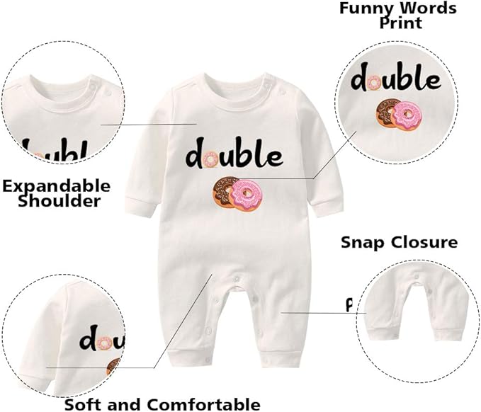 YSCULBUTOL Baby Twins Bodysuits Funny Double Trouble Cute Girl Romper Twin Jumpsuits Hat Set