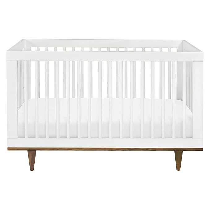 DaVinci Marley 3-in-1 Convertible Baby Crib - GREENGUARD Gold Certified Convertible White Finish & Walnut Legs Baby Crib to Toddler Bed, Daybed - Easy to Assemble - with 4 Adjustable Mattress Heights