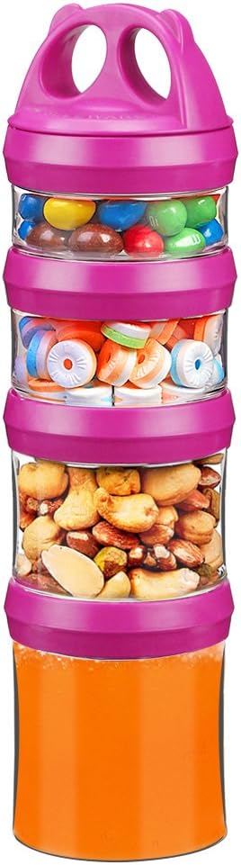 SELEWARE Portable Stackable Food Storage Containers for Snacks Formula Powder and Drinks Twist Lock System Airtight Leak-proof BPA and Phthalate Free 4 Piece Jars 31oz, Red