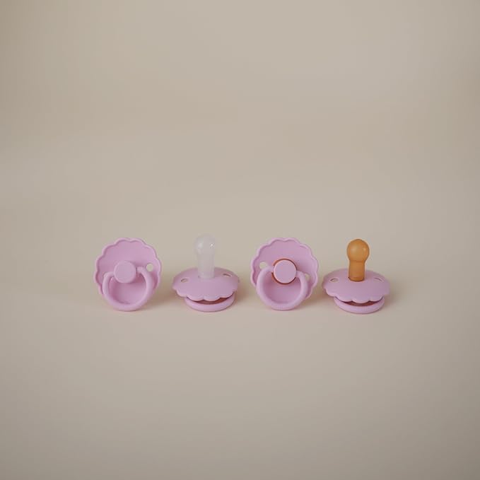 FRIGG Daisy Natural Rubber Baby Pacifier | Made in Denmark | BPA-Free (Poppy/Lupine, Size 2) 2-Pack