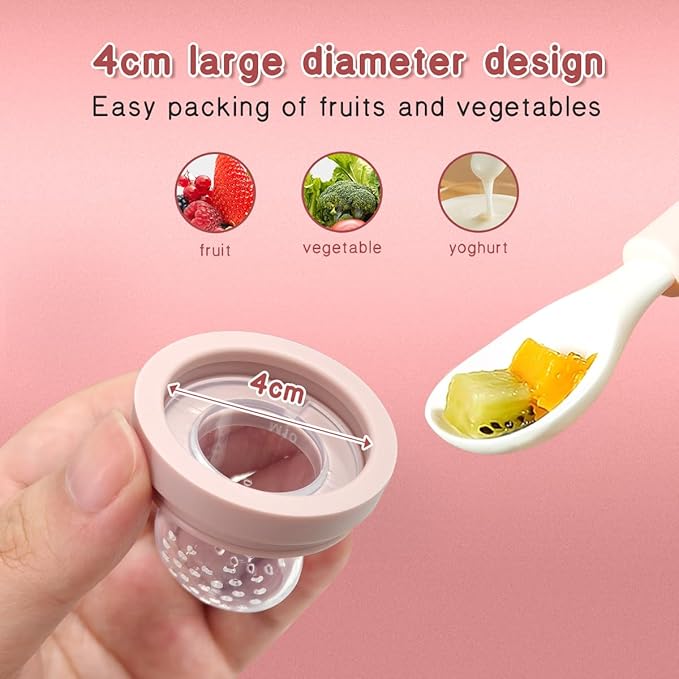 Baby Solids/Frozen Fruit Feeder Pacifier, Infant Teether Toy 4M+, BPA-Free Silicone Pouch & Nipple, Safely Introduce Solids, Teething Relief, 2-Pack - Pink/Yellow (Frog)