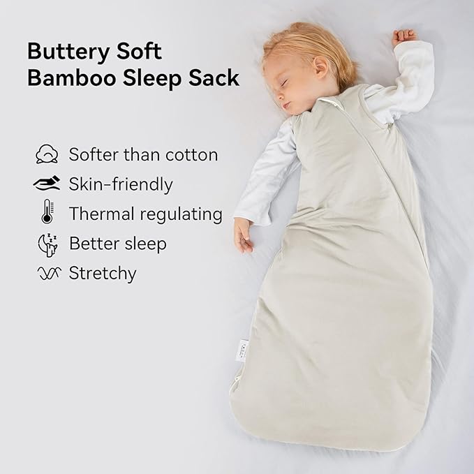 Rayon Made from Bamboo Sleep Sack 0-36 Months 1.0 Tog Ultra Soft Baby Wearable Blanket Toddler Sleeping Sack for Babies (Oat, M(6-12M))