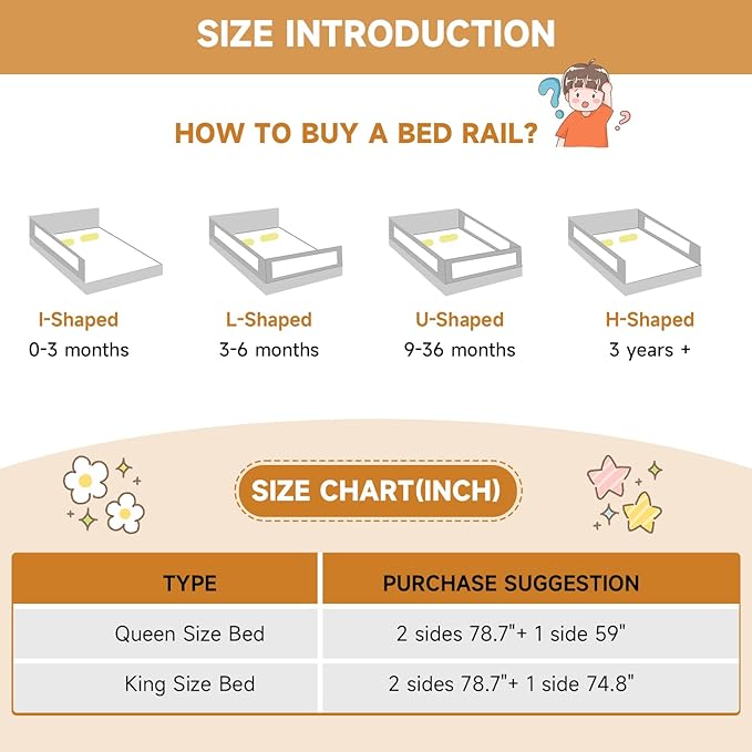Bed Rail for Toddlers, Foldable Bed Rails Quick Assembly, Height Adjustable Bed Rail Guard with Steady U-Shape Base for Toddlers, Baby, Kids (1 Side 59'')
