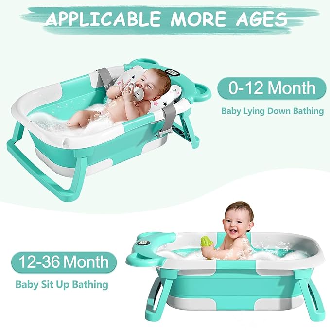 TPN Collapsible Baby Bathtub, Baby Bath Tub with Soft Cushion & Real-Time Thermometer, Baby Bathtub Infant to Toddler Tub (0-36 Months), Portable Newborn Travel Bath tub