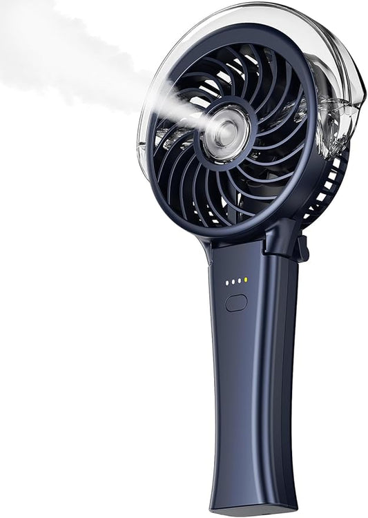 KIBEE Portable Misting Fan - 4000mAh Rechargeable, 50ml Water Tank, Foldable 180° Handheld, 3-Speed Personal Fan, Portable Charger for Travel, Outdoors, Makeup & More(Blue)