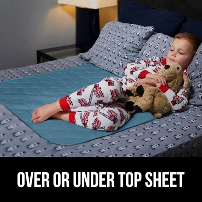 GORILLA GRIP Washable Underpads, Waterproof Reusable Heavy Absorbency Incontinence Bed Pads, Leak Proof Toddler Mattress Pad, 52x34 Slip Resistant Protector for Bedwetting, Adults and Kids, Blue