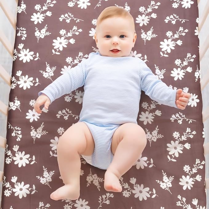 4 Pack Baby Girl Crib Sheets Set Soft Fitted Floral or Elephant Theme Baby Girl Mattress Covers Breathable Toddler Bed Sheets for Infant or Newborn Girls (Flower, Crib Sheets)
