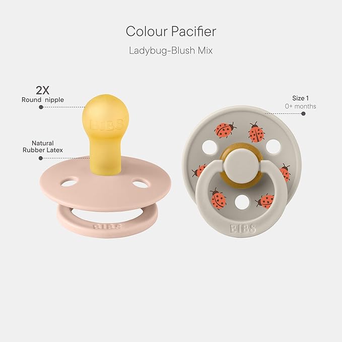 BIBS Colour Studio Soother 2-Pack, BPA Free Dummy Pacifier, Round Nipple. Natural Rubber Latex, Made in Denmark, Size 1 (0-6 Months), Blush/Sand