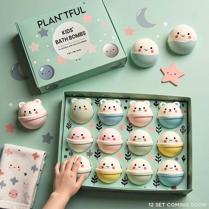 Plantful™ Natural Bath Bomb for Kids, Non-Toxic, Bubble podz, Fluffy Foam soap, Holiday Gifts, Bubble Bath Fizzy for Girls Boys, 9 Pack, Toddler, Pure Essential Oil