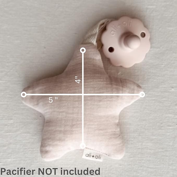 Ali+Oli Plush Muslin Cotton Pacifier Holder (Star-Pink) Soft Binky Holder for Babies, Plush Holder for Pacifiers, Cute Baby Binkies Plush Holder, Pacifier Holder for Baby Boys & Girls