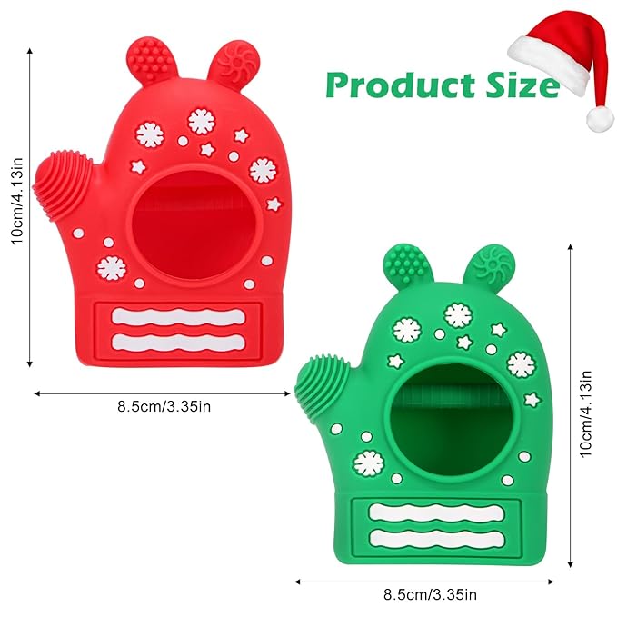 Christmas Baby Teething Mitten Toys 2 Pack, Silicone Snowflake Teethers for Newborns, Infants & Toddlers, Easy-Grip Hand Teething Gloves for Relief, Perfect Baby’s First Christmas Stocking Stuffers