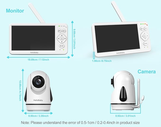HelloBaby Baby Monitor with Camera and Audio, Large 6'' Video Baby Monitor No WiFi,30-Hour Long Battery, 320° Pan-Tilt Camera with 2X Zoom, Night Vision, 2-Way Talk,ECO,1000ft, Portable, 150 Languages