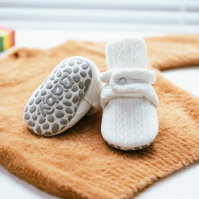 Sawimlgy Newborn Infant Baby Girl Boy Cotton Booties Stay On Sock Slippers Soft Bedroom Shoes Non-Skid Ankle Boots With Grippers Toddler Crib Warm Shoe First Walker Birthday Shower