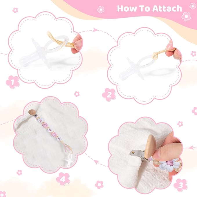 Pacifier Clip for Boys Girls Floral Daisy Macrame Baby Paci Clip Pacifier Holder Leash Boho Wooden Clips Handmade Braided Cotton Binky Clips (1pack:Pink Daisy B)