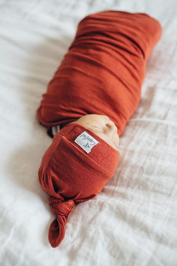Large Premium Knit Baby Swaddle Receiving Blanket "Rust" by Copper Pearl