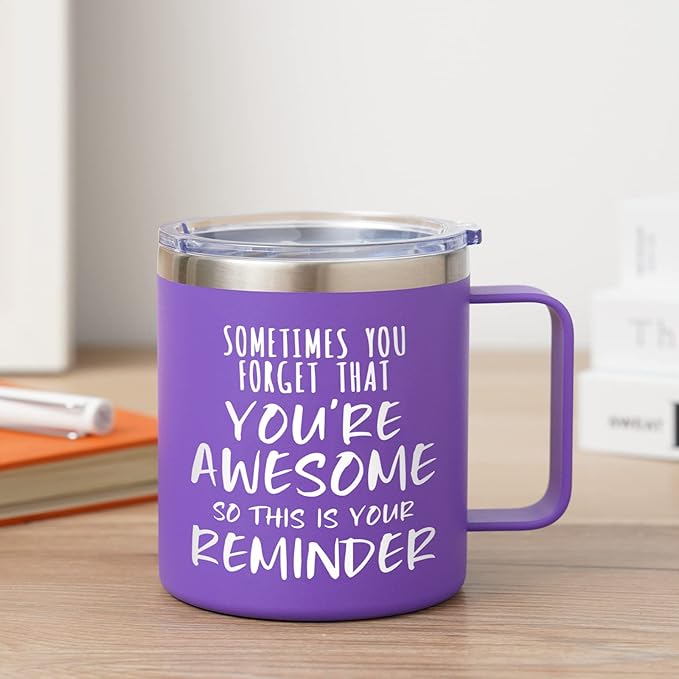 NOWWISH Inspirational Gifts for Women Wife, Sometimes You Forget You're Awesome Coffee Mug, Birthday Mothers Day for Mom Daughter Wife, 14Oz Purple