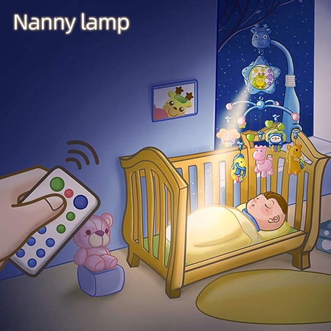 caterbee Baby Crib Mobile for Pack and Play, Crib Toys with Light and Musicial, Remote,Projector for Ages 0+ Months (Pink-Forest)