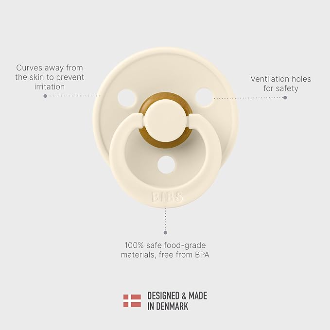 BIBS Pacifiers Colour Collection | Natural Rubber Baby Pacifier | Round Nipple | Set of 2 BPA-Free Soothers | Made in Denmark | 6+ Months (Pack of 2) | Sage/Ivory