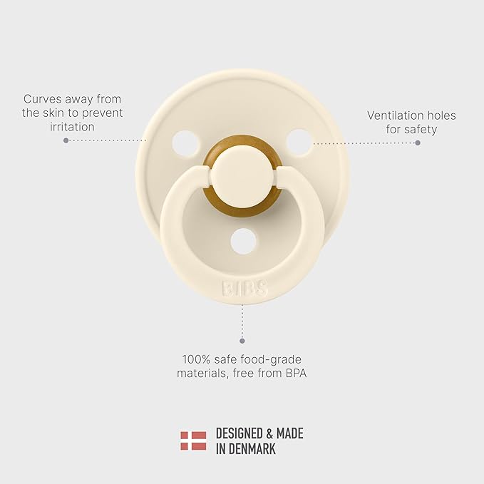BIBS Pacifiers Colour Collection | Natural Rubber Baby Pacifier | Set of 2 BPA-Free Soothers | Made in Denmark | 6+ Months (Pack of 2) | Blossom