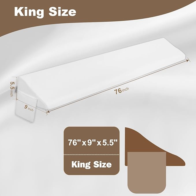 Vekkia King Size Bed Wedge Pillow for Headboard, Mattress Gap Filler,Bed Gap Filler,Triangle Bloster Pillow Close Bed Gap (0-4.5") Between Your Headboard and Mattress, White