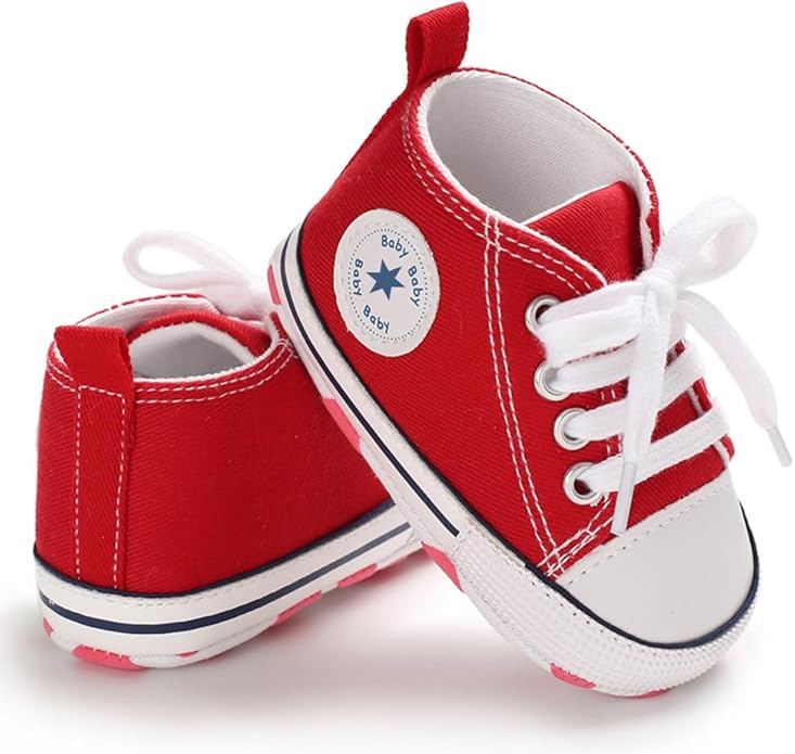 Unisex Baby Boys Girls Shoes, Newborn Infant Non-Slip Canvas Denim High Top Sneakers, Toddler First Walkers Shoes