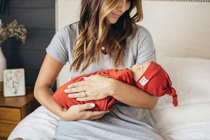 Large Premium Knit Baby Swaddle Receiving Blanket "Rust" by Copper Pearl