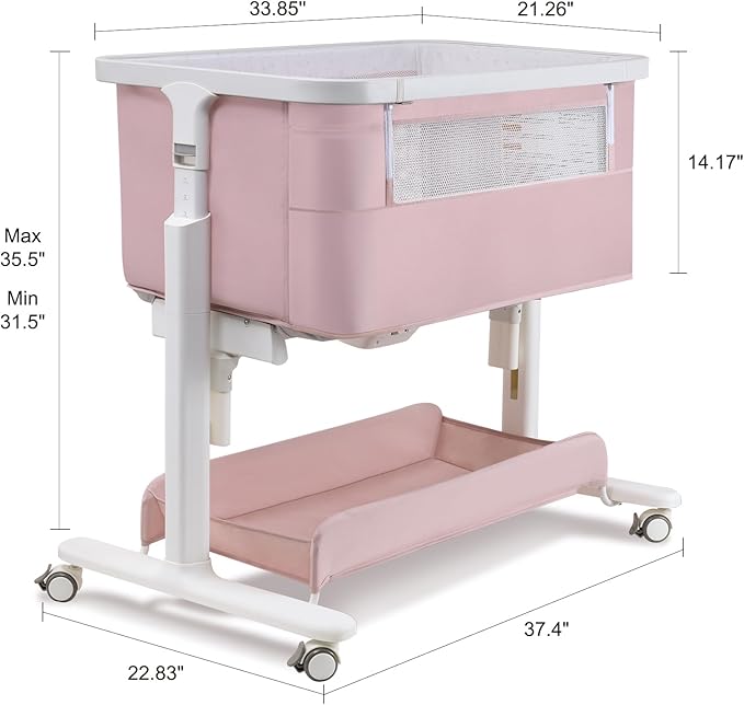 Electric Bassinet Baby Cradle 3 Rocking Motion, 3 in 1 Baby Bassinets for Newborn with 5 Heights Adjustable, Girl/boy Automatic Rolling Bedside Sleeper, Pink