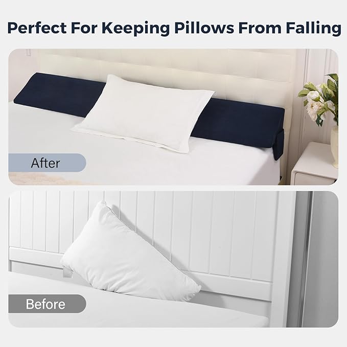 Vekkia Queen Bed Wedge Pillow for Headboard/Bed Mattress Gap Filler Wedge,Bed Gap Filler Close Gap (0-6"),Stop Pillow Falling Down(Blue 60"x10"x6")