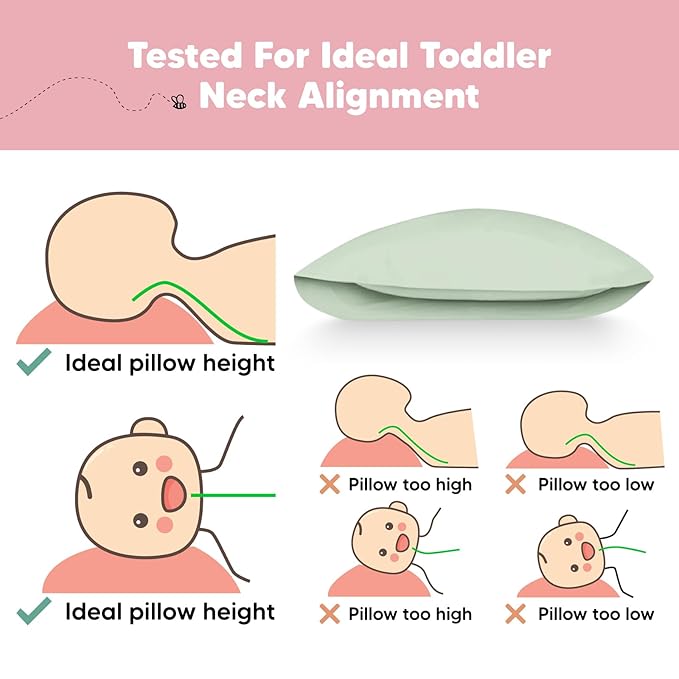 Toddler Pillow with Pillowcase - 13x18 My Little Dreamy Kids Travel Bed Pillows for Sleeping, Organic Cotton Small Pillowcase, Soft & Breathable, Machine Washable, Toddlers 2-5 Years Old (Sage)