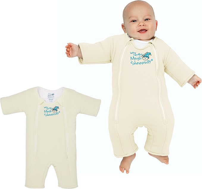 Magic Sleepsuit Baby Merlin's Microfleece Baby Swaddle Transition Product - Soft and Cozy Design, Double Zipper for Easy Diaper Changes, Promotes Safe Sleep, 3-6 Months - Cream - Small 12-18lbs