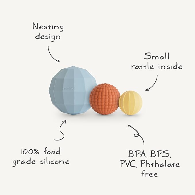 mushie Silicone Nesting Spheres Sensory Toy (Blush) | Pack of 3