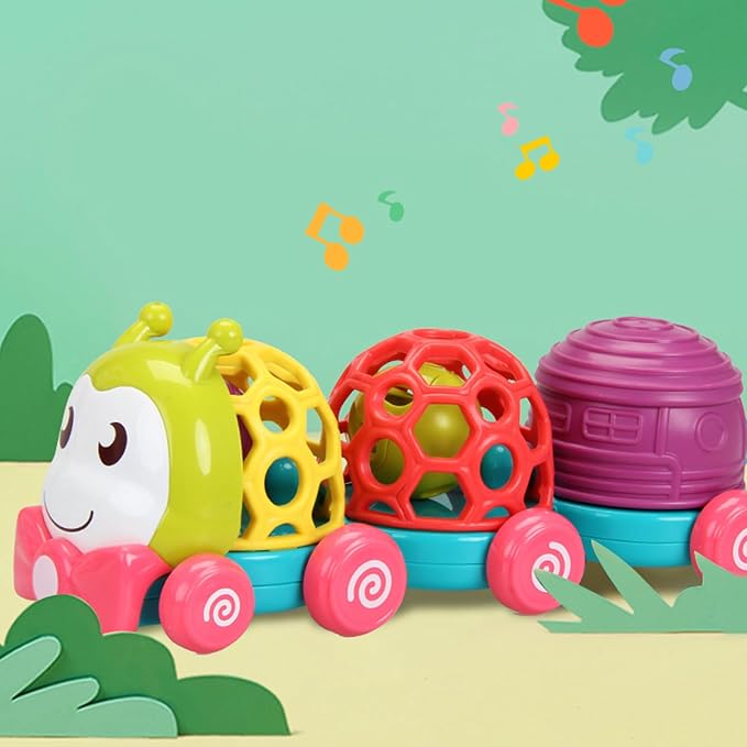 MOONTOY Caterpillar Car Toys for Babies 6-12 Months, Infant Musical Push & Go Crawling Toy for Toddler Sensory Soft Developmental Grasp Baby Toy Car for 7 8 9 10 11 18 Month 1 Year Old Boys Girls Gift