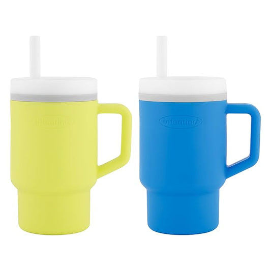 Infantino My 1st Tumbler – Adorable Miniature Tumblers with Leak-Resistant Straw and Toddler-Friendly Handle, Encourages Hydration, Easy to Clean, 9 fl. oz, 2 Pack, Citrus & Ocean